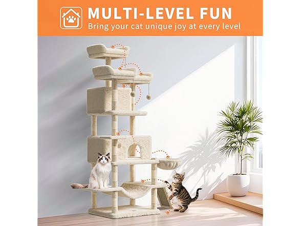 68.5 in Multi-Level Cat Tree for Indoor Cats- Beige