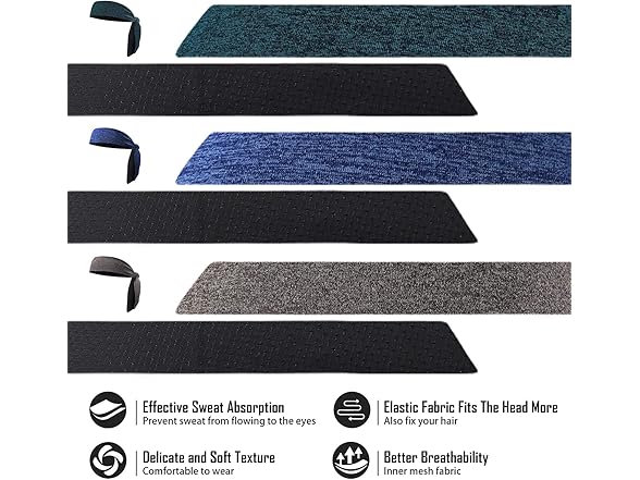 EasYoung Men's Headbands, 3-Pack 