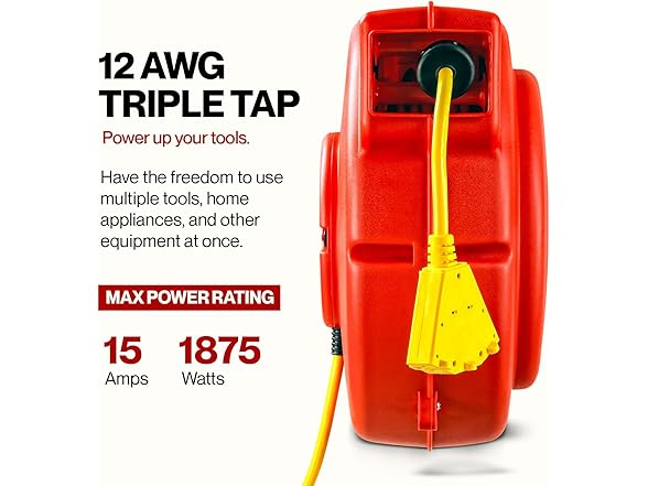 ReelWorks 12AWG x 65' Extension Cord Reel Retractable