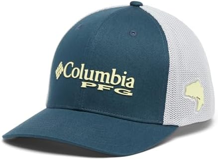 Columbia Unisex PFG Logo Mesh Ball Cap, Midnight Teal/Cool Grey, L/XL