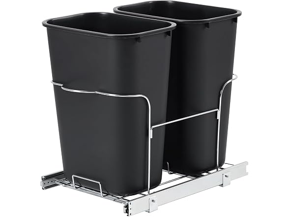 2 x 35 Quart Double Bin Pull-Out Trash Can for Under Kitchen Cabinet,Black 