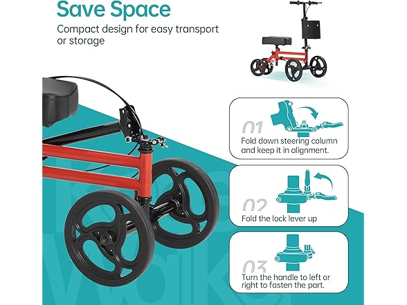 ELENKER Knee Scooter Economy Knee Walker with Dual Braking System for Injury or Surgery to The Foot, Ankle Injuries Dark Red (Open Box)