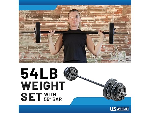 US Weight 54 LB Barbell Weight Set with 55” Bar