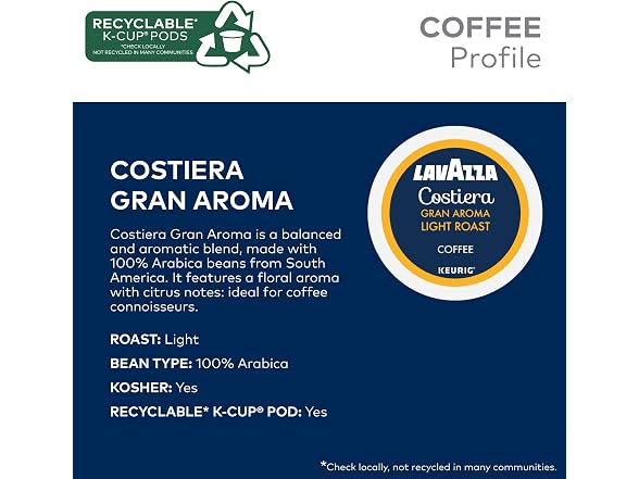 60Ct Lavazza Costiera Gran Aroma, Single-Serve K-Cups