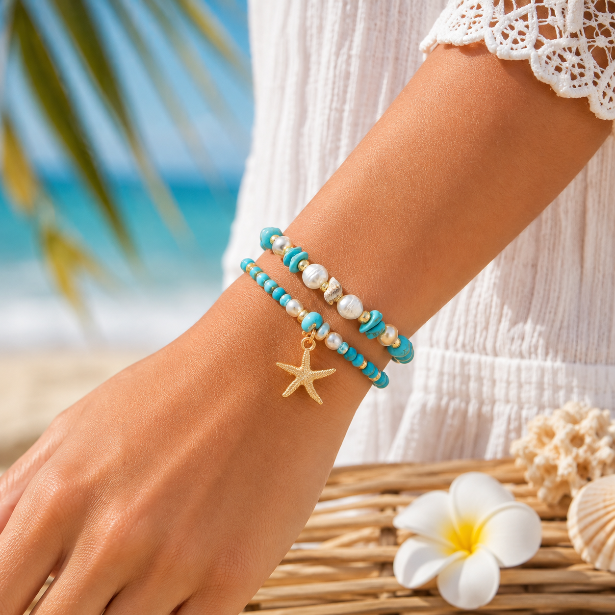 Stretch Beaded Bracelet Stack with Starfish Charm - Gallery 5