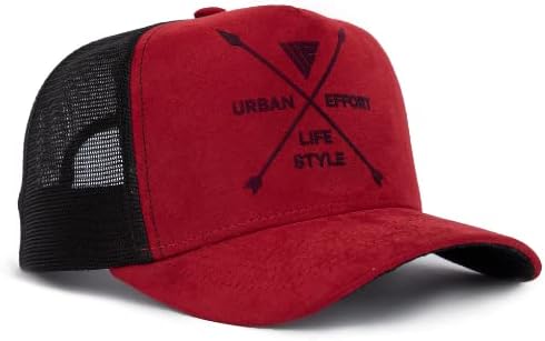 Urban Effort Mesh Back Cap - For men and Women Baseball Hat 5-Panel Trucker Hat - Great Snapback Closure for Hunting & Hiking, Red