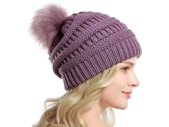Queenfur Women (L) Knit Slouchy Beanie Chunky Cap