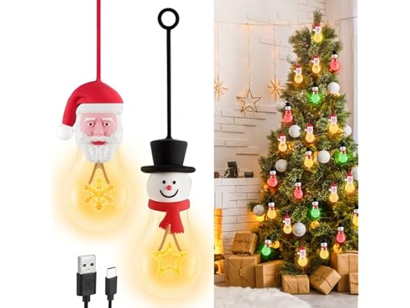 Christmas Light Bulbs, 2 Pack- Santa and Snowman