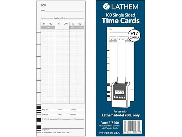 Lathem Model 700E Clock Single Sided Time Cards, White