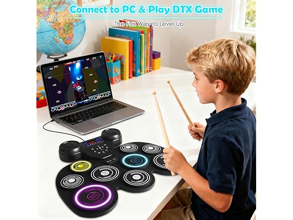 YUOIOYU Electric Drum Set with LED Lights