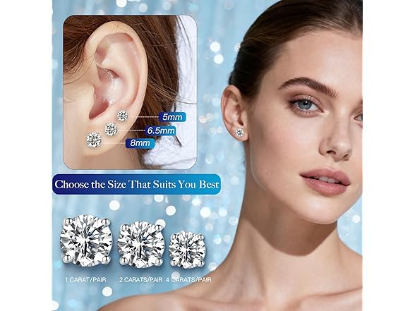 1 ct Moissanite Stud Earrings Silver