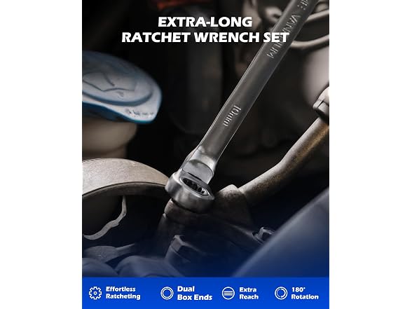 OMT 6Pc Metric Extra Long Flex-Head Ratcheting Wrench Set