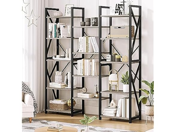 IDEALHOUSE 5-Tier Wide Bookshelf, Grey