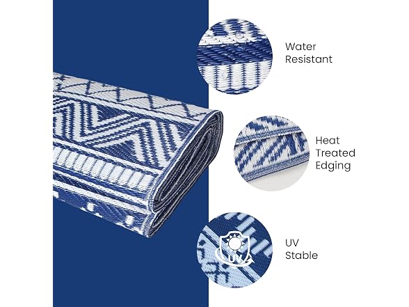STRICKLANDHOME Outdoor Rug, Navy & White