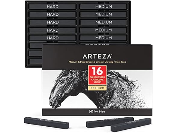 ARTEZA Compressed Charcoal Sticks Set