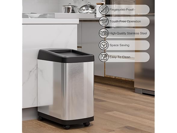 ELLO&ALLO 13 Gallon Kitchen Trash Can with Roll Up Lid