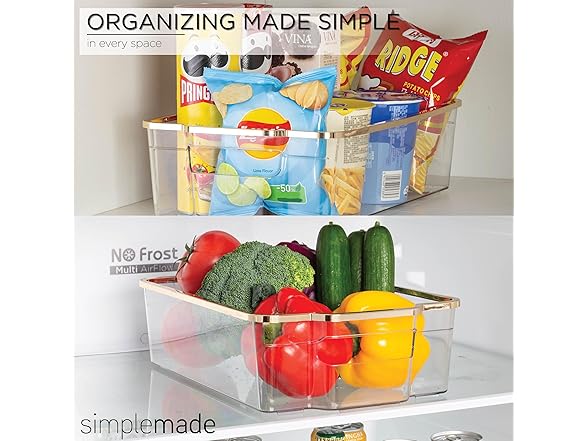 SIMPLEMADE Clear Refrigerator Bins, Gold