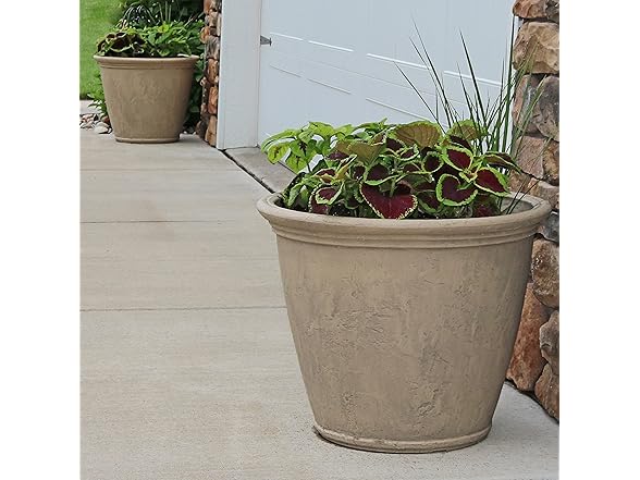 Sunnydaze 24-Inch Anjelica Large Plastic Pot Beige 2pk
