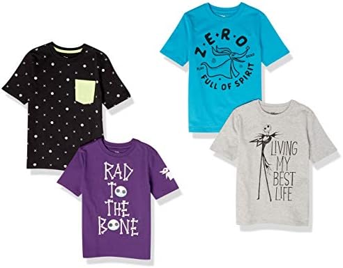 Amazon Essentials Disney | Marvel | Star Wars Boys' Short-Sleeve T-Shirts (Previously Spotted Zebra), Pack of 4, Nightmare Bones, Small