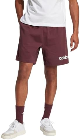 adidas Men's Essentials Linear Single Jersey 7-Inch Shorts, Aurora Ruby/White