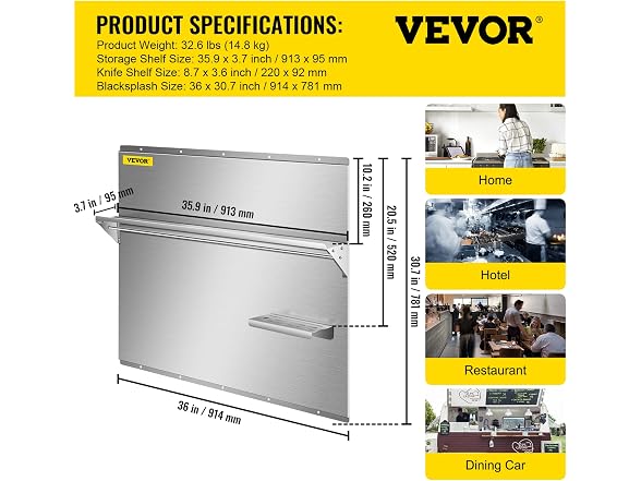 VEVOR Range Backsplash with Shelf 36 x