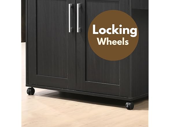 Hodedah Rolling Wood Kitchen Island Cart