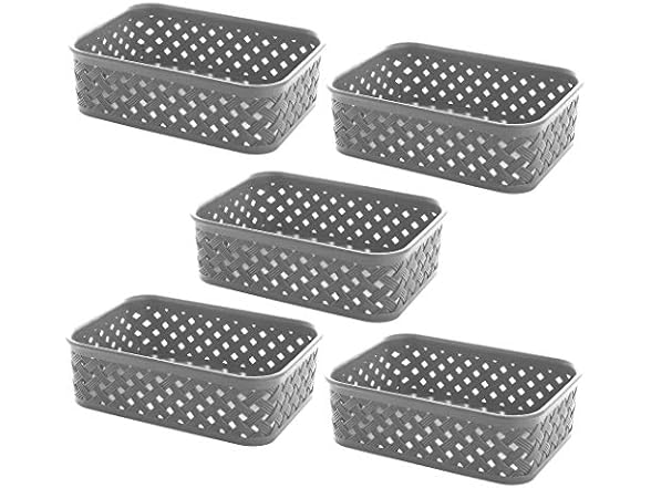 Small Plastic Storage Baskets 5-Pack