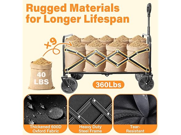 ARTIST'S DREAM Wagon Cart, 360lbs, Black