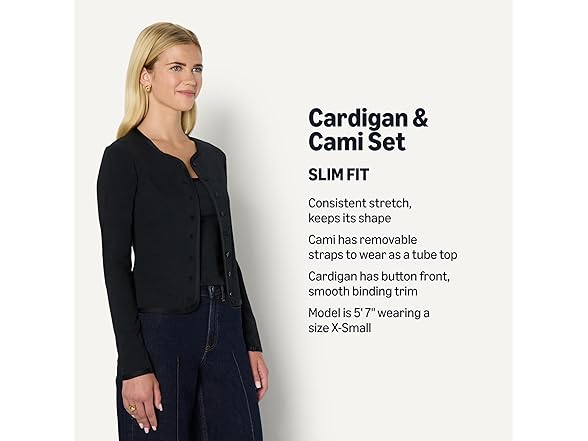 Amazon Essentials Women Slim-Fit Ribbed Cardigan Cami Set