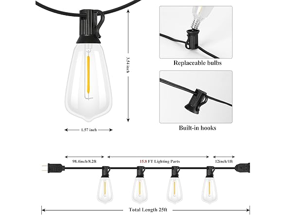 Brightever B0DGL9WT87 25FT LED Outdoor String Light