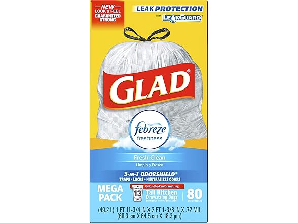 Glad OdorShield Trash Bag, White, 80 Count
