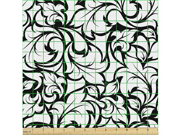 Ambesonne Floral Fabric by The Yard, Monochrome
