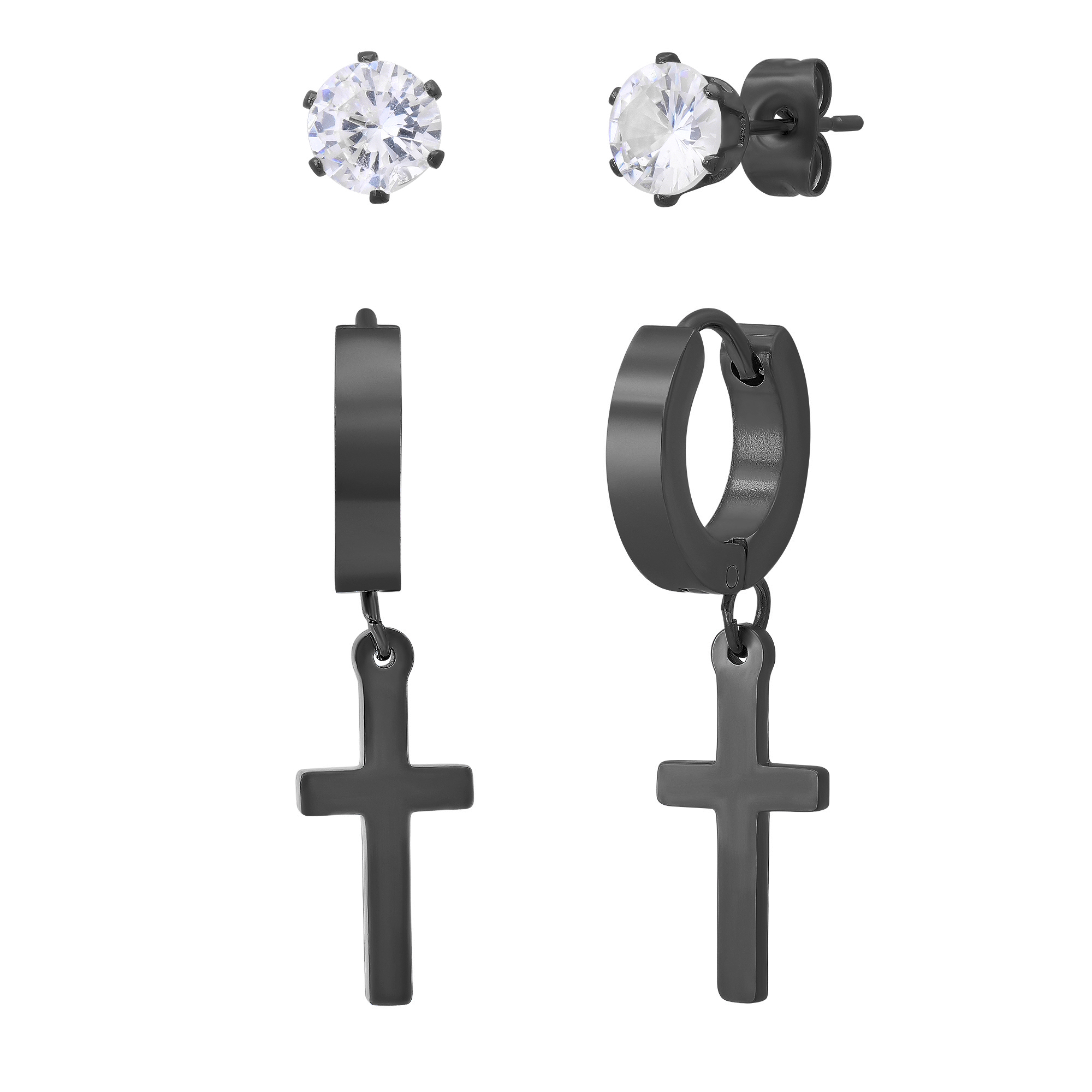 Unisex Cross Hoop & Stud Earring Set - Gallery 10