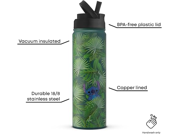 JoyJolt Disney Stitch-a-Boo Stainless Steel Water Bottle 