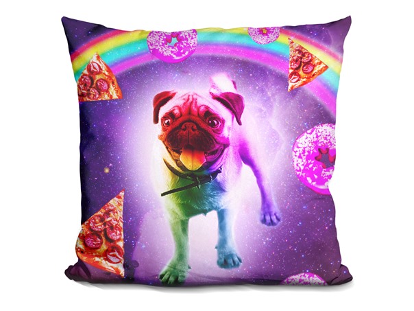Rainbow Space Pug With Pizza And Doughnut Pillow