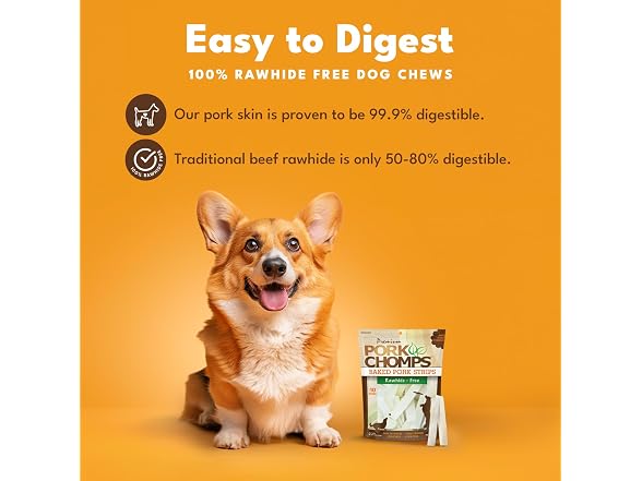 Pork Chomps Baked Pork Skin Dog Chews, 4