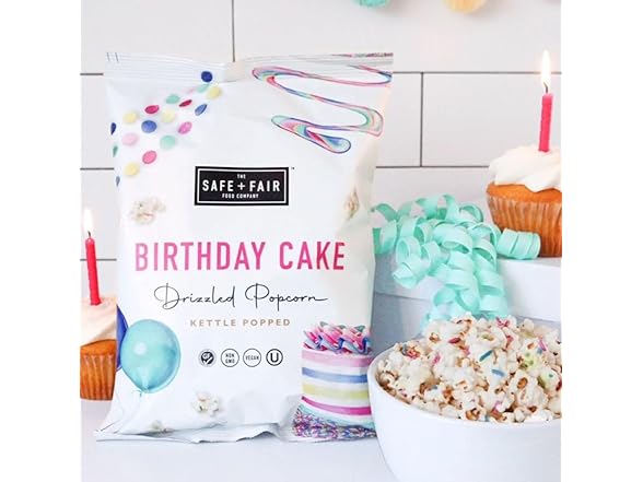 1CT Safe + Fair Birthday Cake Drizzled Popcorn