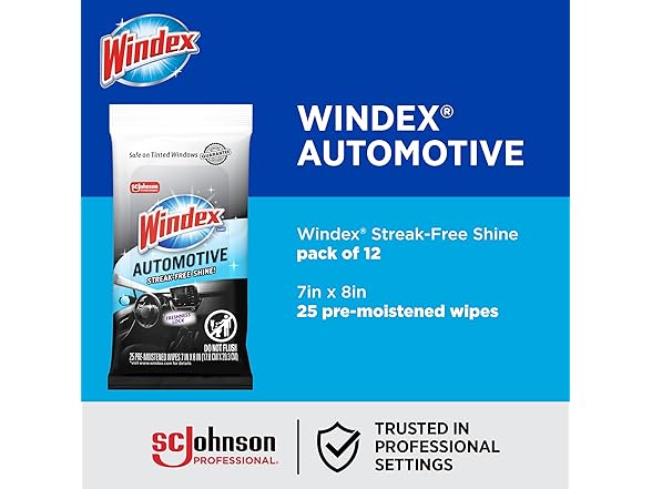 SC Johnson Professional Windex Automobile Wipes 25 CT 12PK