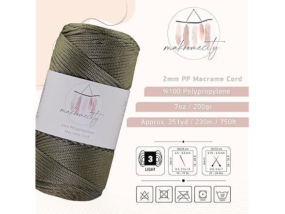 Makromecity Polyester Macrame Cord 2mm x 250 yards Olive