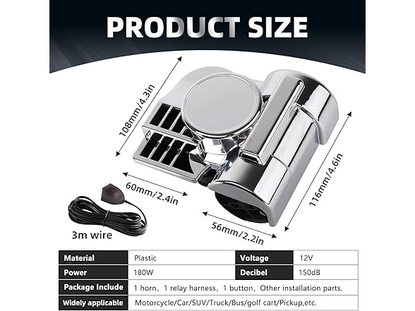 Motorcycle Air Horn Kit 12V 150db Super Loud