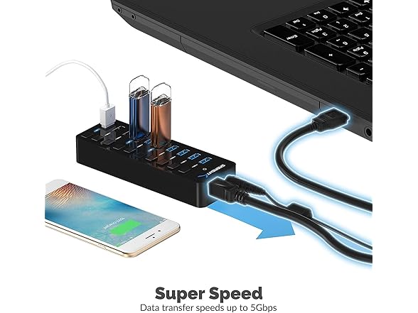 SABRENT 10-Port USB 3.0 Hub 60W Powered