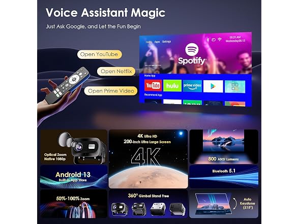 ZENTALITY 4K Projector WiFi Bluetooth