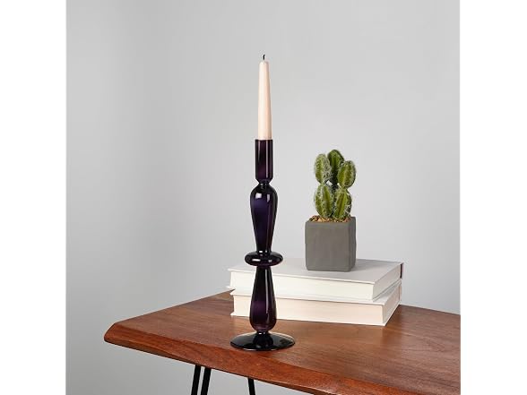 Elements 3.35x3.35x1.18 Inch Navy Glass Taper Candleholder