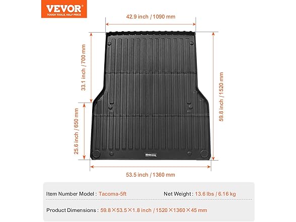 VEVOR Truck Bed Mat - Toyota Tacoma