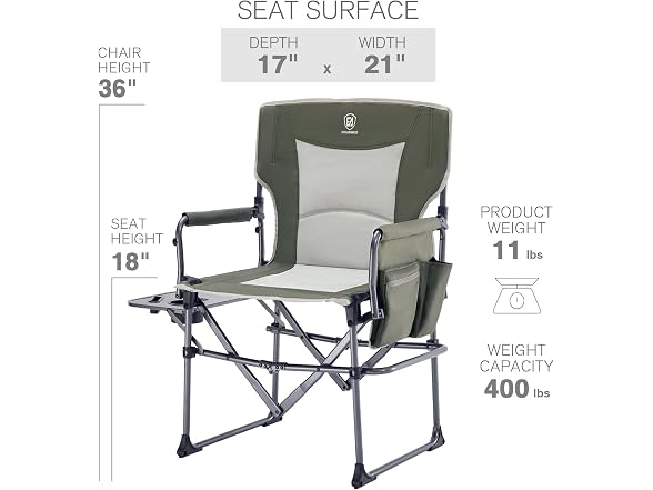 EVER ADVANCED Green Camping Chair 2 Pack