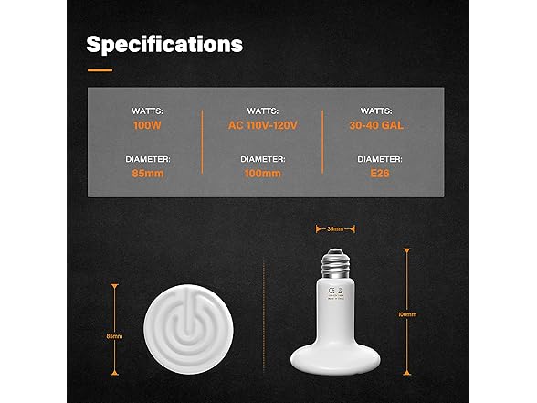 YSSOA 100W Ceramic Heat Emitter White