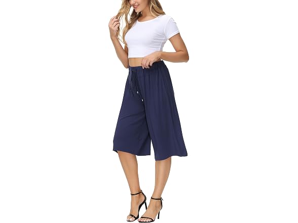 How'on Women (S) Elastic Waist Wide Leg Soft Pants