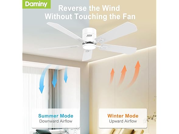 DAMINY 52In 5 Blades White Ceiling Fan