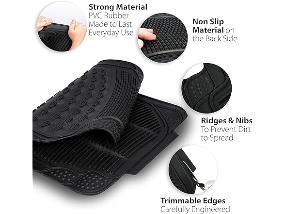 Zone Tech FM0010 Car Rubber Black Floor Mat Set of 3 Black
