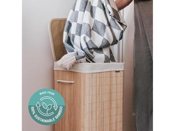 CleverMade Bamboo Laundry Hamper with Lid, 72L